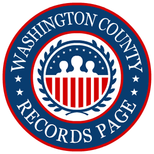 A round, red, white, and blue logo with the words 'Washington County Records Page' in relation to the state of Oregon.